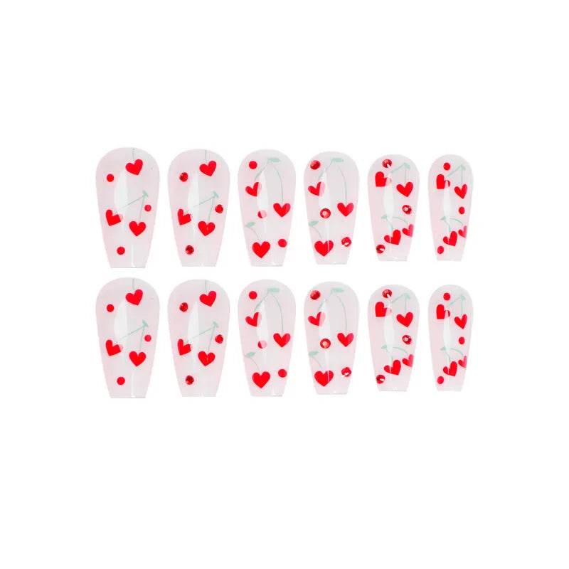 Red diamond and cherry pattern nail armour sheets and glue, 24-piece set colour JP1601.