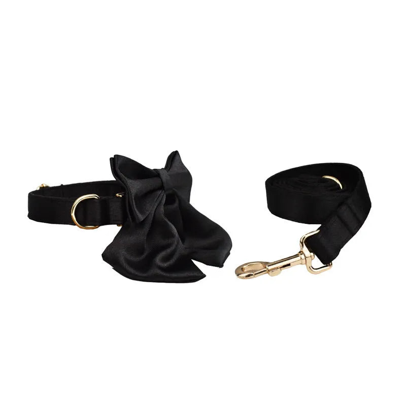 Cloth dog collar leash set with matching bow and vest in multiple colour options for small to medium dogs