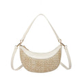 Straw crossbody dumpling bag with contrast stitching in black, brown, green, white colours for women leisure travel