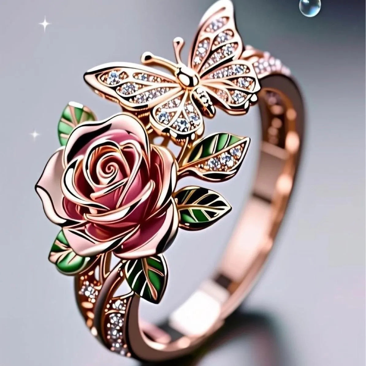 Colourful butterfly personality ring with dripping oil colour treatment and adjustable design