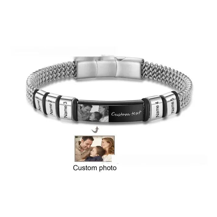 Titanium steel and leather rope bracelet with lettering beads and heart shape design