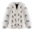Women's black and white raccoon print faux fur coat in Korean slim-fit style