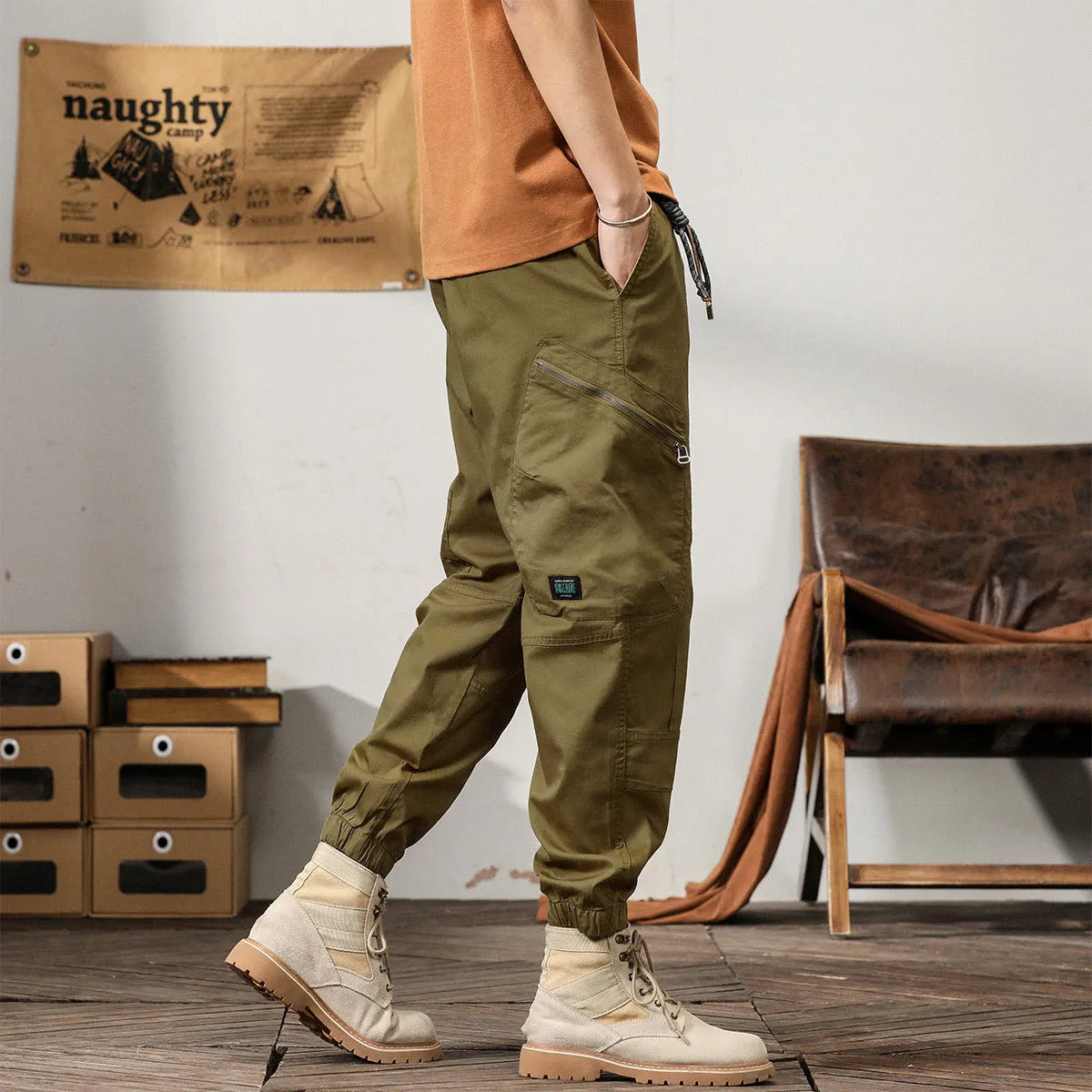 Men's cotton harem overalls with tapered ankle band in black, coffee, khaki and peacock green colours