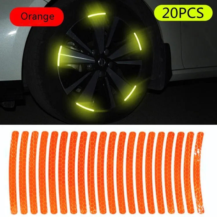 20PCs car wheel hub reflective stickers PVC material arc-shaped design in various colours