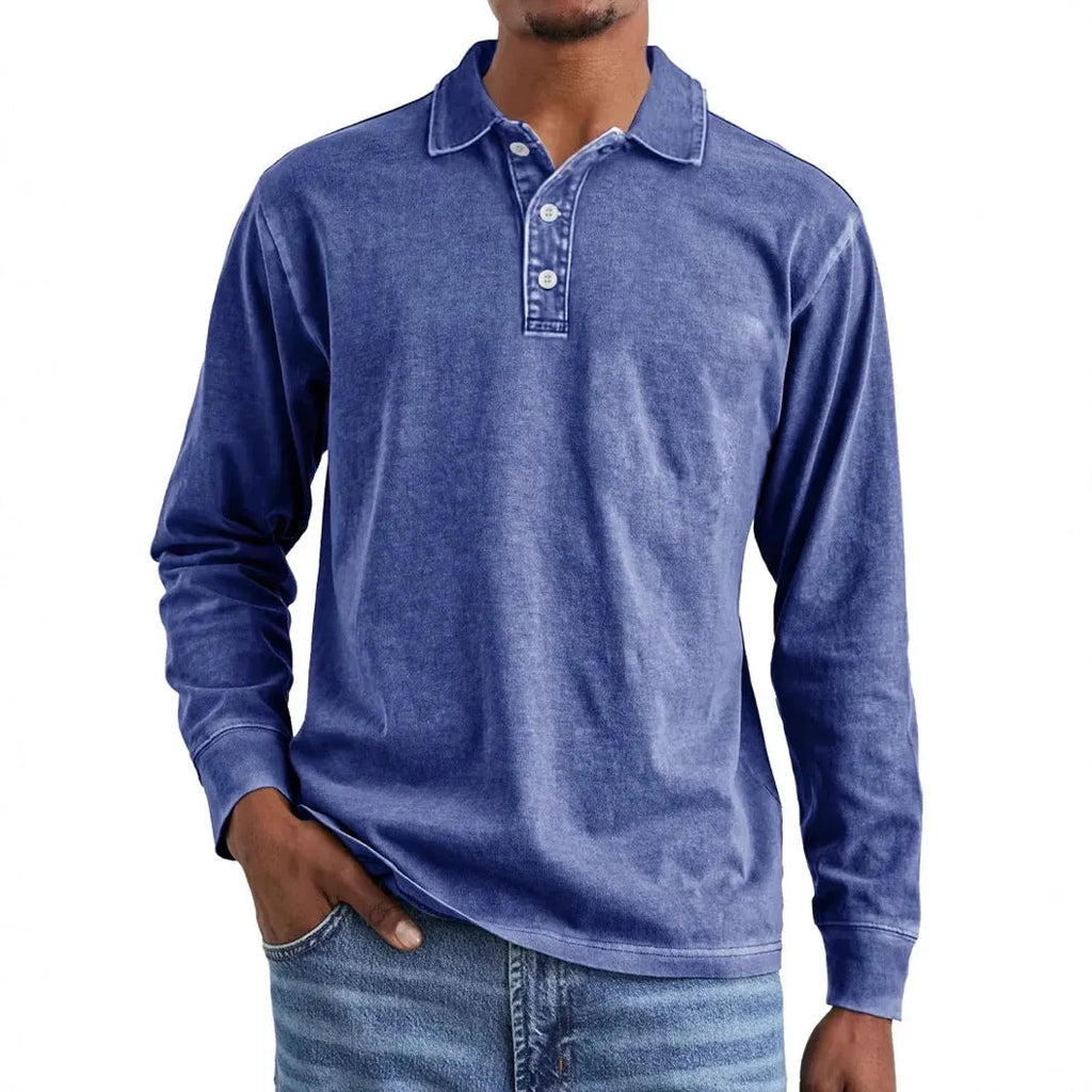 Men's retro washed distressed lapel polo shirt in pure cotton, shown in Army Green colour.