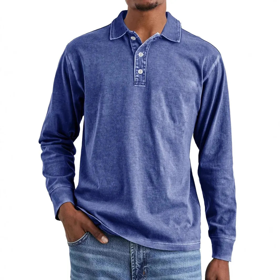 Men's retro washed distressed lapel polo shirt in pure cotton, shown in Army Green colour.