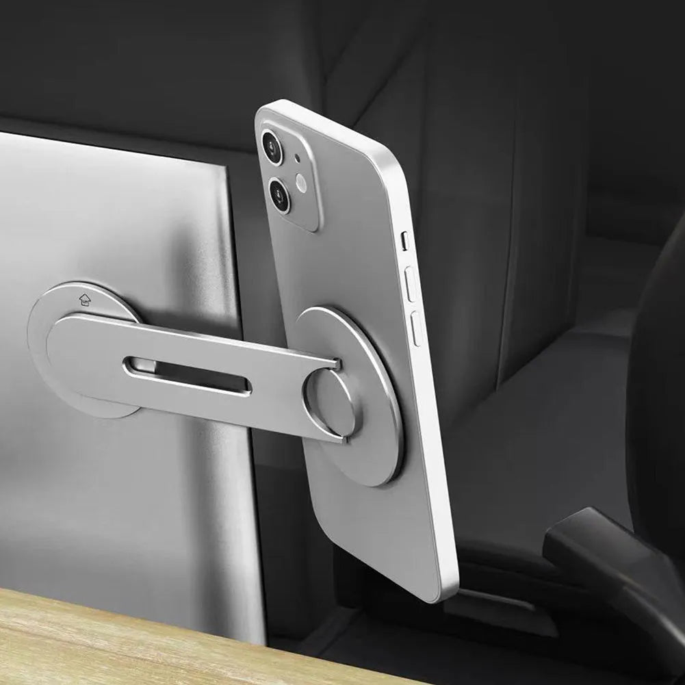 Tesla magnetic car phone holder showing aluminium alloy construction with 180-degree flip mechanism