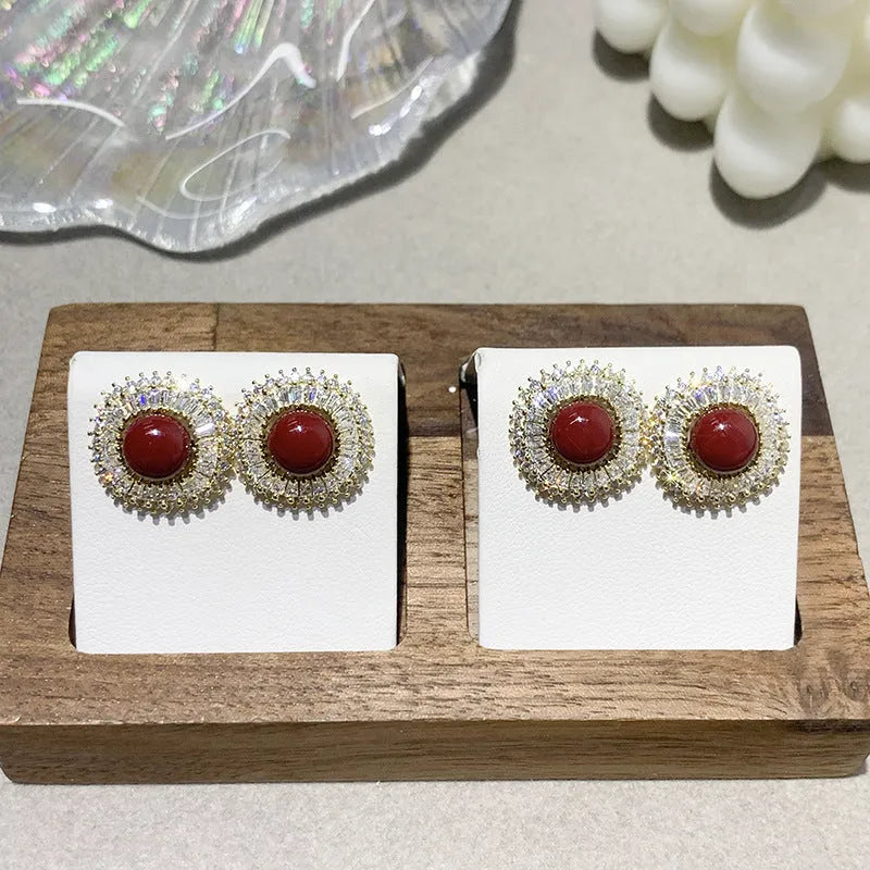 French retro pearl zircon earrings Style1 silver tone dangle drop earrings for women
