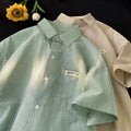 Loose plus size half sleeve striped shirt cardigan in blue and green options
