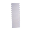 Stainless steel cream scraper with a polygonal patterned edge for cake decorating.