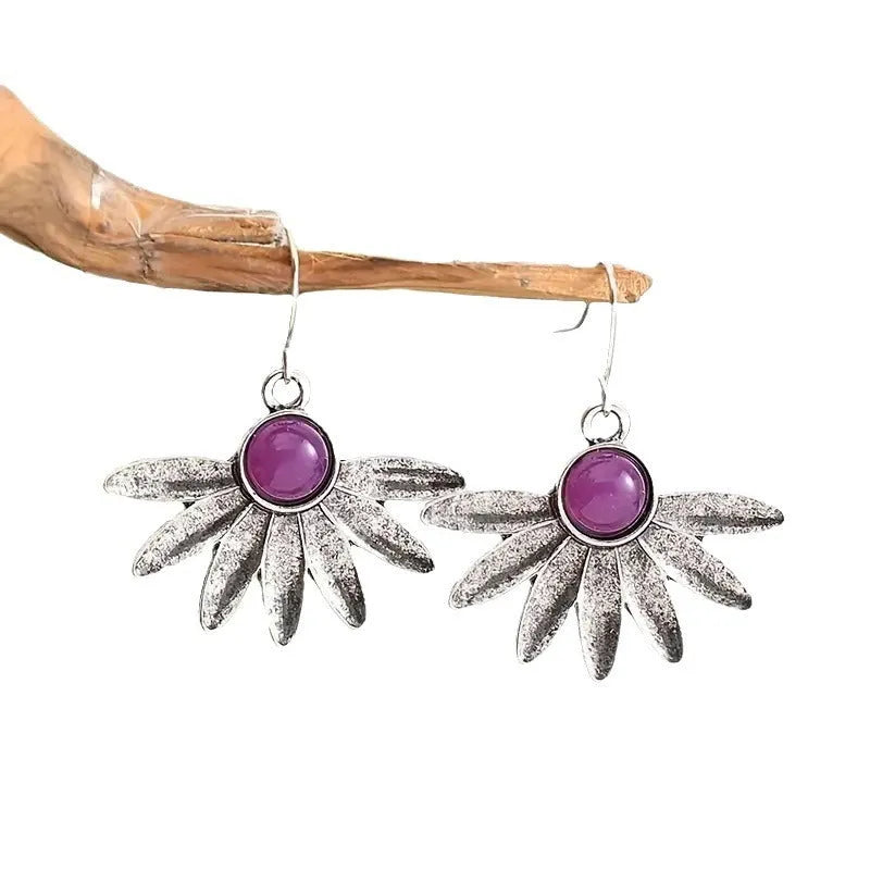 Purple animal modelling bohemian earrings with resin gemstones and retro style details