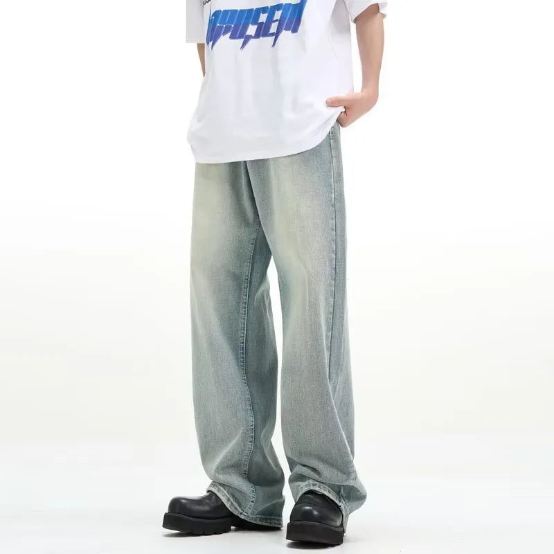 Blue retro trousers with loose casual fit and elastic waistband made from rabbit fur fabric