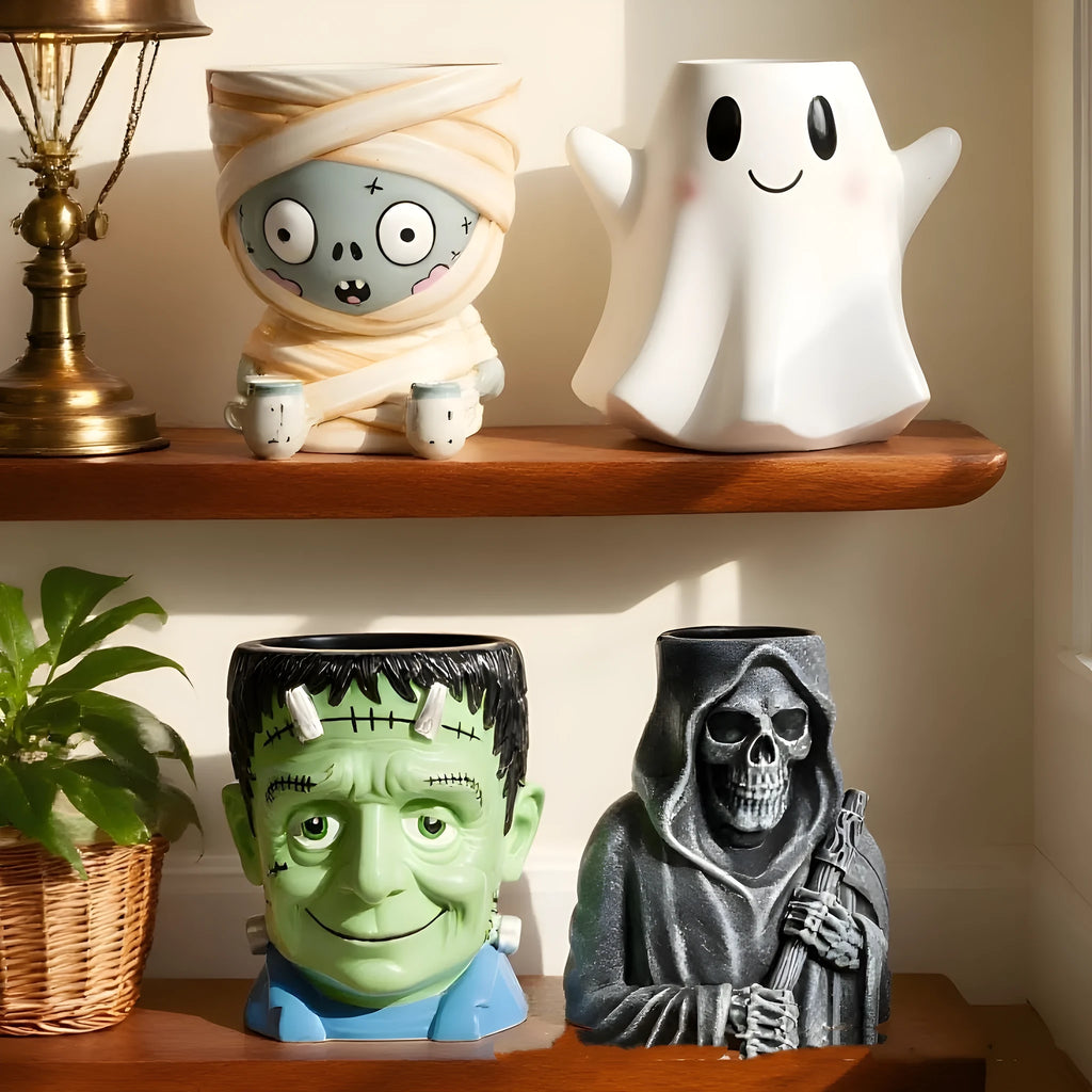 Hand-painted synthetic resin Halloween cartoon flowerpot decoration in bandage zombie colour option
