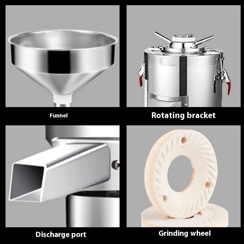 Electric small household automatic sesame paste grinding machine with stainless steel body and 100mm grinding wheel