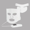 Black and white LED phototherapy face mask with controller, showing seven coloured light modes for skin treatment.