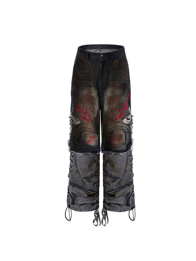 Men's wide-leg jeans with detachable trouser legs in retro style