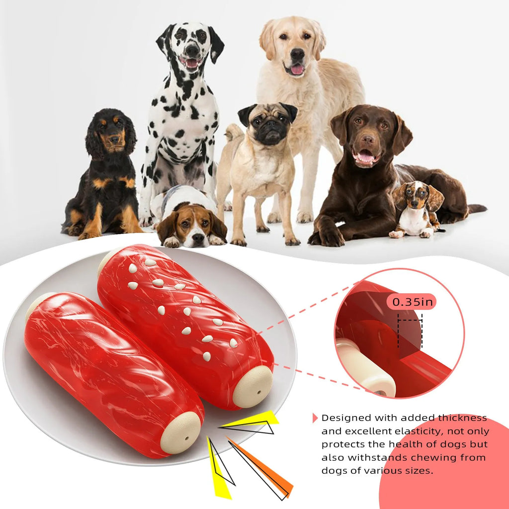 Plastic molar rod dog chew toy with textured surface in primary colour