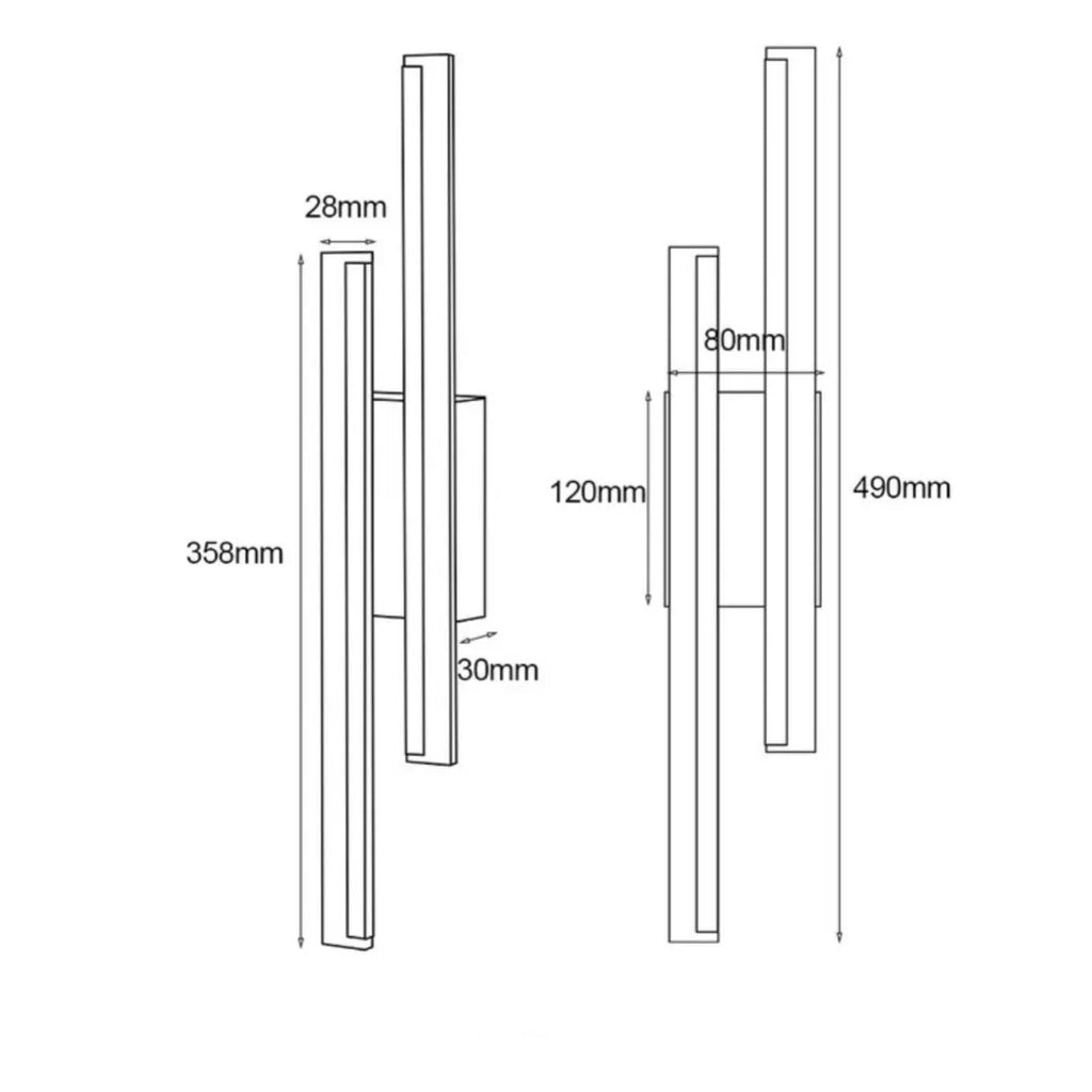 Gold double line wall lamp measuring 500mm with modern design for staircase and corridor lighting