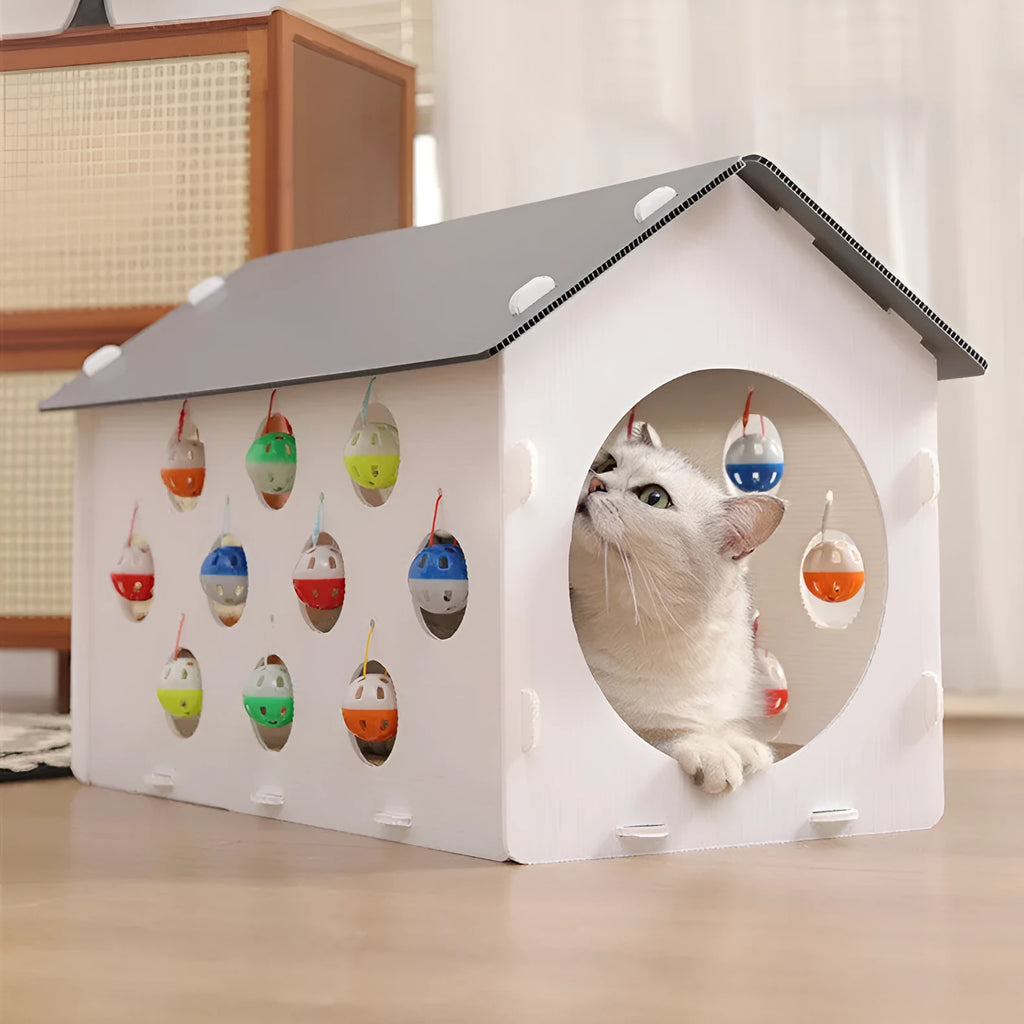 Integrated cat scratch board with tunnel and bell ball plastic toy