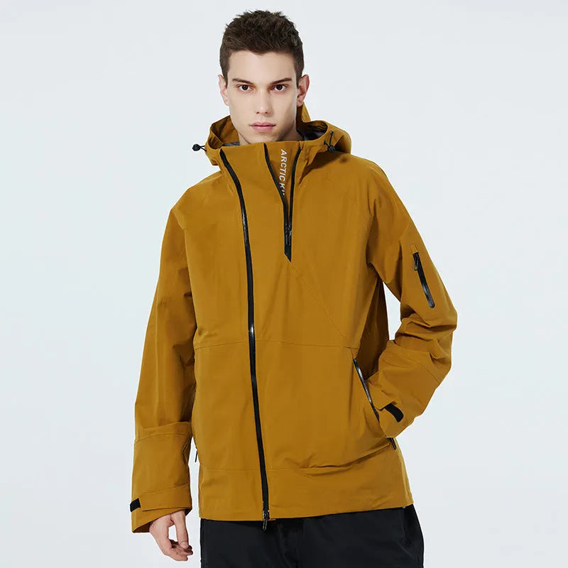 Men's and women's thin windproof waterproof ski suit in yellow, available in sizes XS to XL