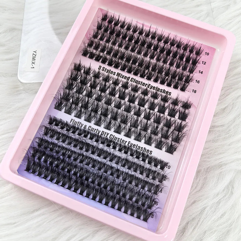 Mixed box of creative messy style false eyelashes with storage case measuring 13.7cm