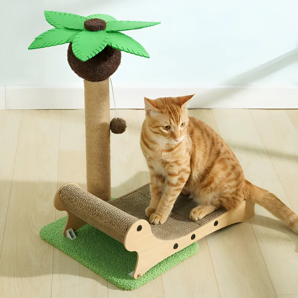 Wooden beach chair style cat climbing frame with scratch boards and hemp mat surfaces