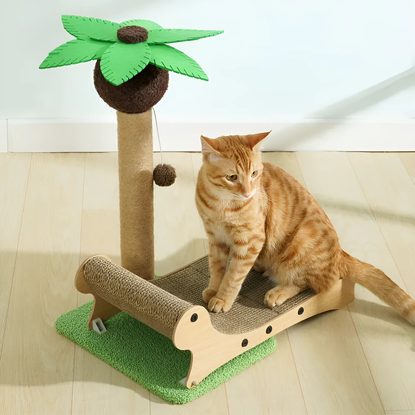 Wooden beach chair style cat climbing frame with scratch boards and hemp mat surfaces