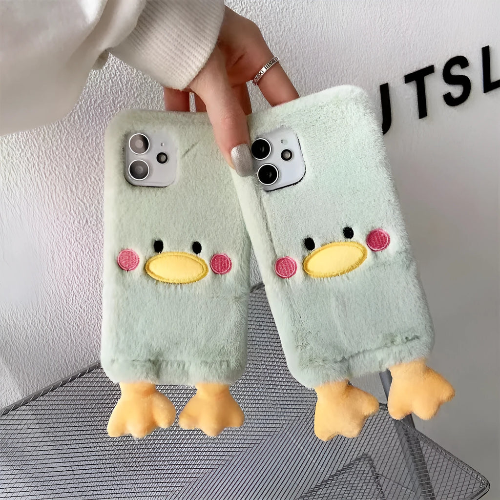 Plush TPU duck phone case for Apple iPhone 15 Pro in satchel duck design with Japanese and Korean style back cover