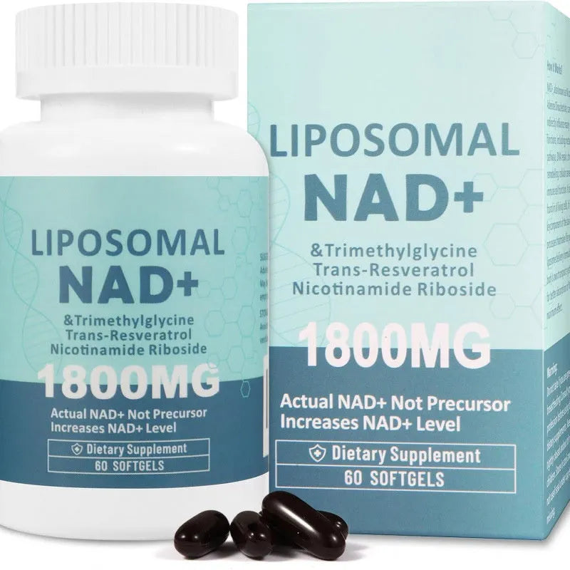 Bottle of NMN nicotinamide mononucleotide dietary supplement gel capsules.
