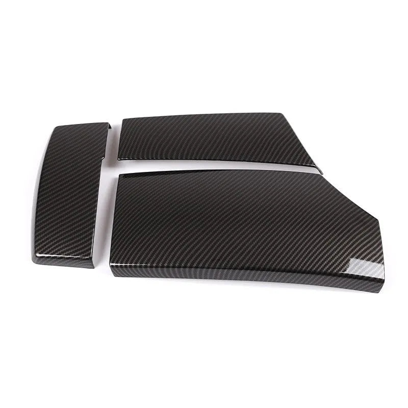 Three ABS plastic armrest box protective covers with carbon fibre pattern, measuring 33.5cm by 16cm