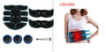 Abdominal muscle patch set with digital display in blue, red, and yellow edge options on a white background.