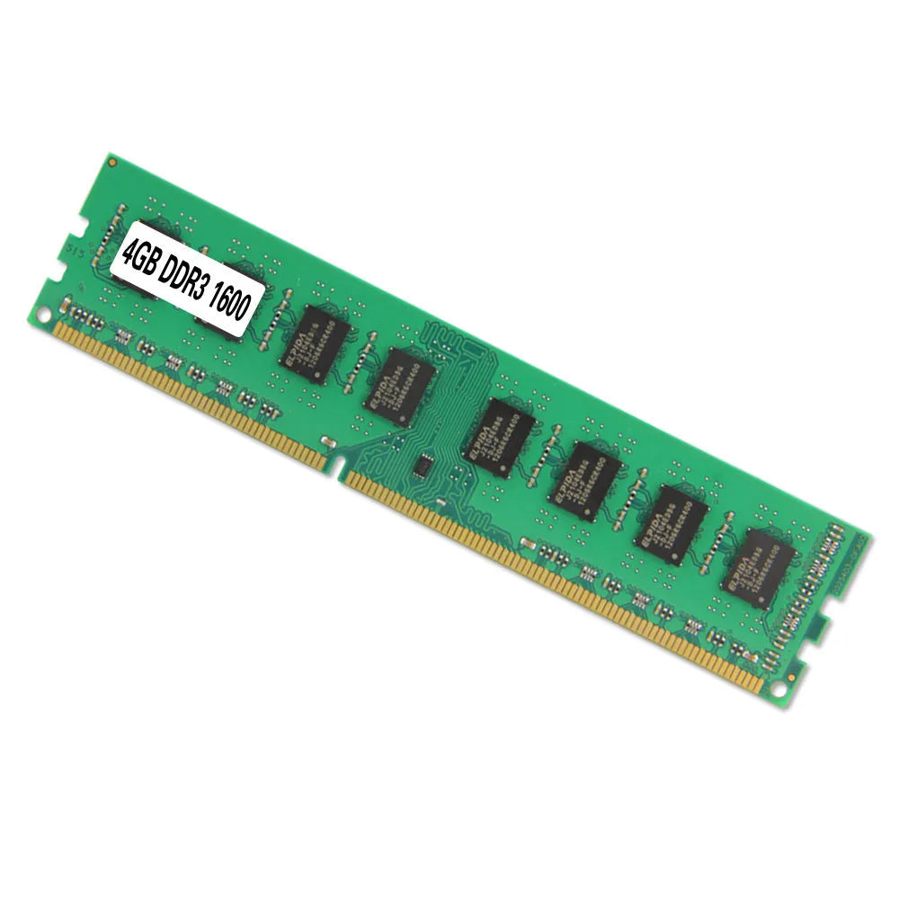 DDR3 4GB 1600MHz desktop memory module with gold contacts and black PCB