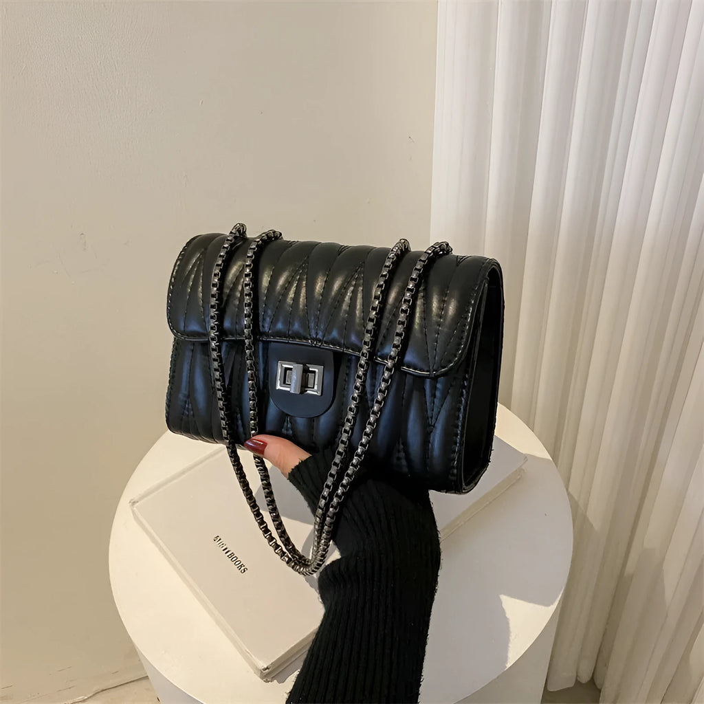 Small women's retro diamond texture PU handbag in horizontal square shape with soft carry handle