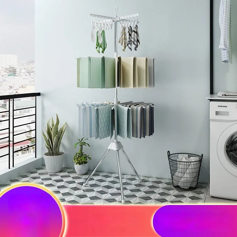 Mobile split stainless steel three-layer drying rack with plastic clips for socks and ties