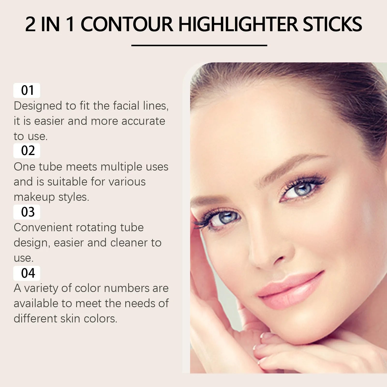 2-in-1 Outline Highlighter pen 7g in three shades natural light brown lotus root pink brown ivory white dark brown