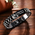 Titanium steel men's bracelet with curved heart shape and engraved lettering in black or grey finish