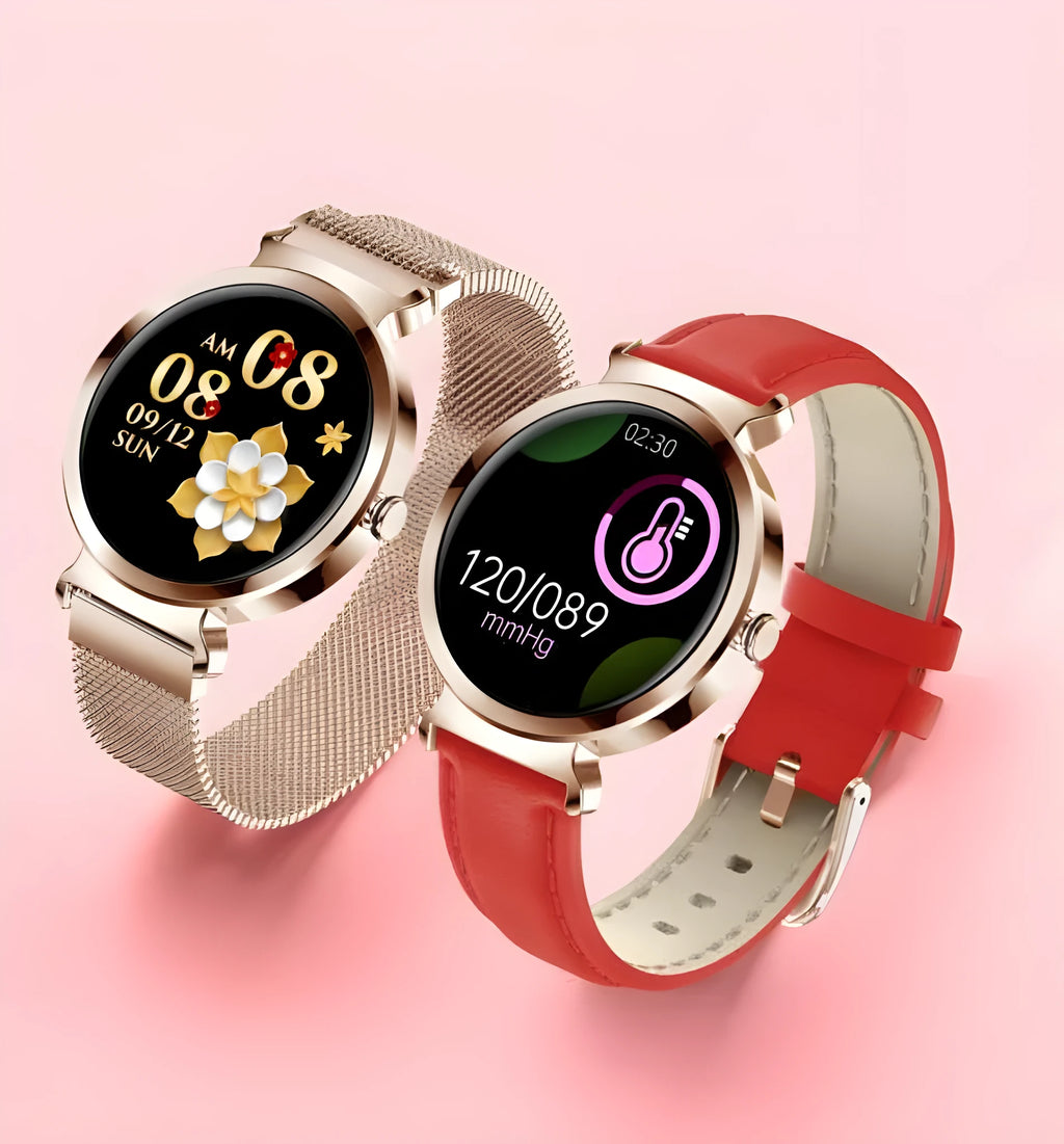 Zinc alloy smart bracelet ladies jewelry watch with 1.28 inch screen in gold, compatible with Android and iOS