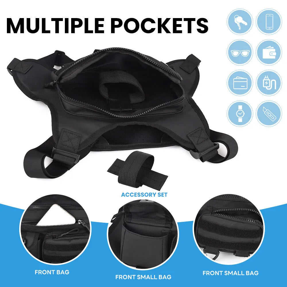 Outdoor sports chest bag breathable vest for men Oxford cloth black colour with sewing line details