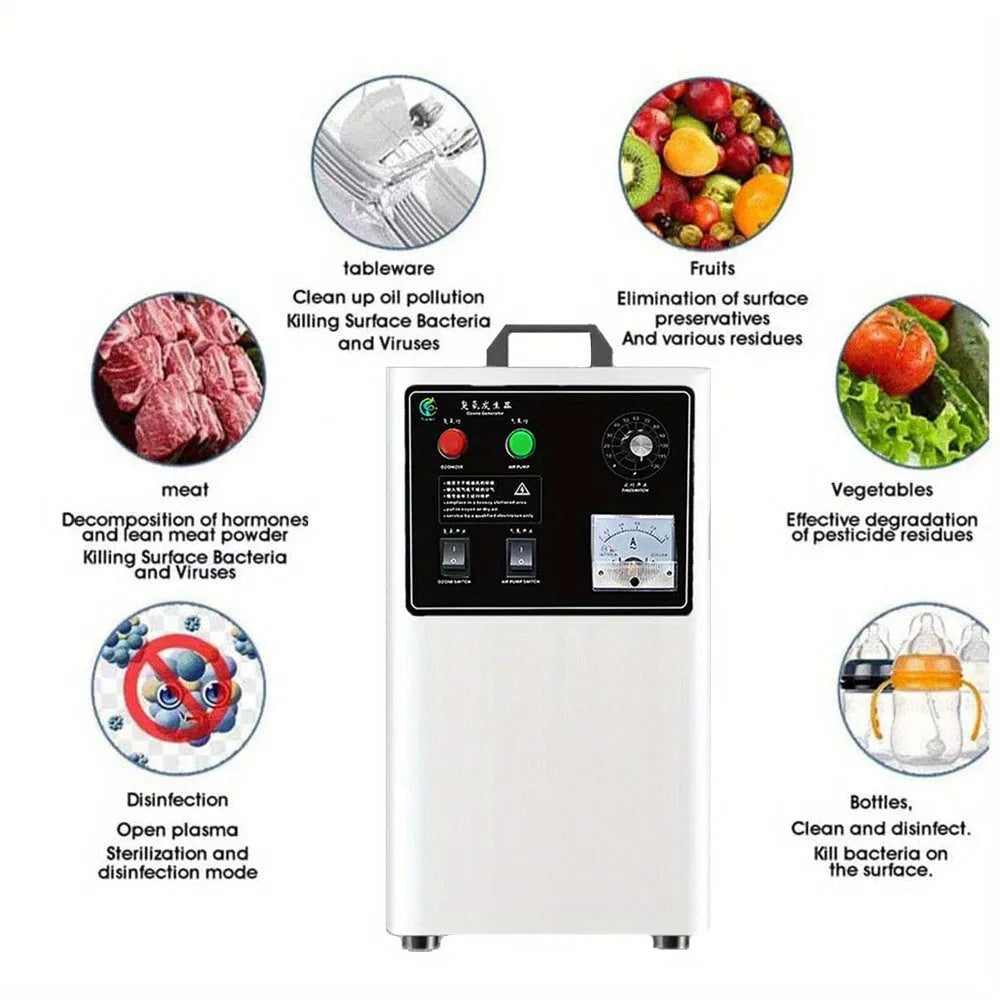 Fruit and vegetable ozone generator machine with 20g/h output in stainless steel or white housing