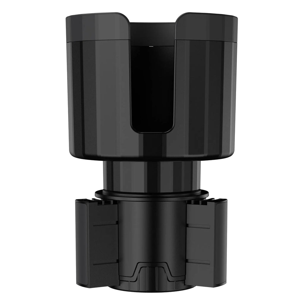 Matte black ABS car cup holder expander with adjustable base for large bottles and cups
