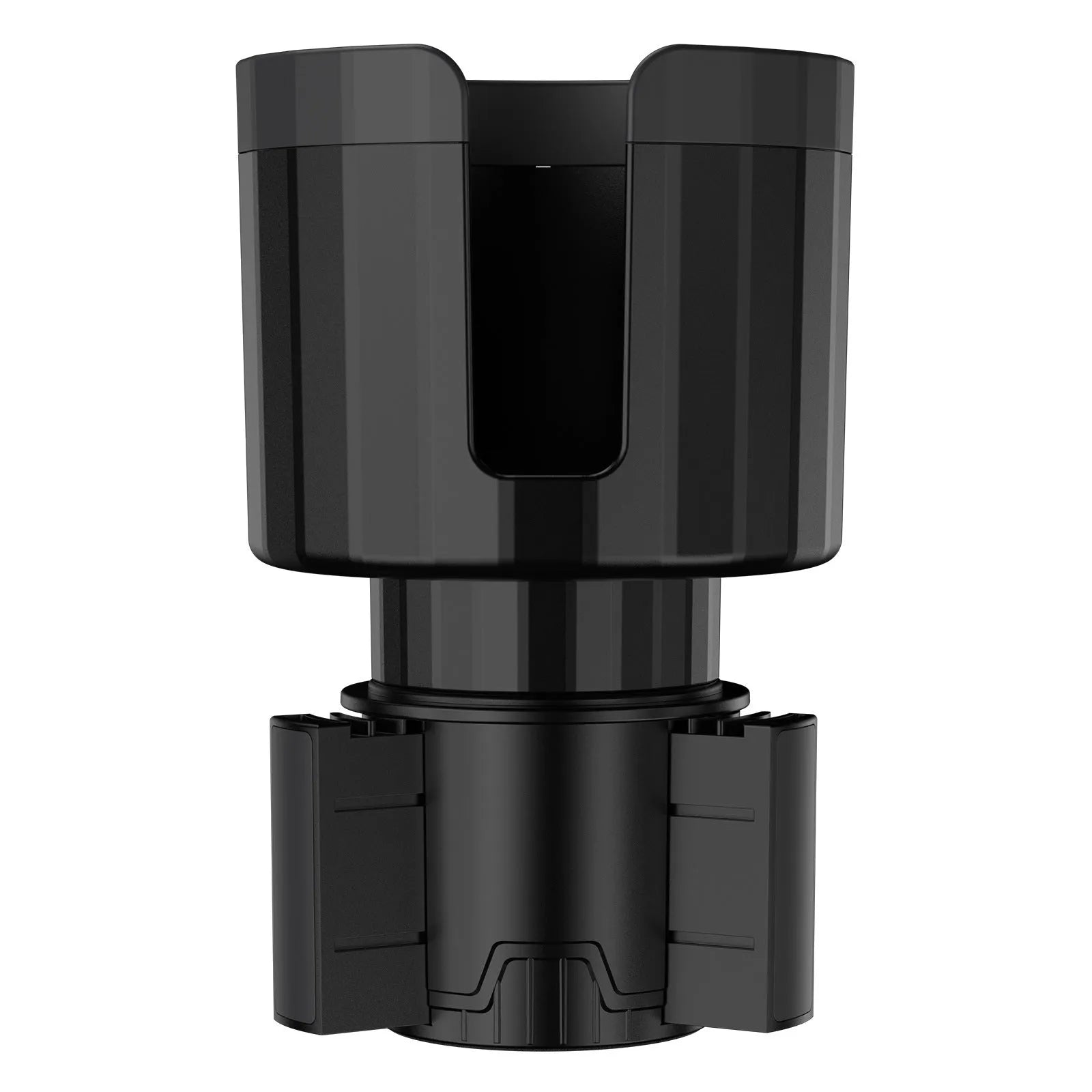 Matte black ABS car cup holder expander with adjustable base for large bottles and cups