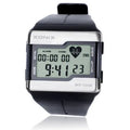Men's waterproof digital sports watch with square dial, luminous display, heart rate monitor, black resin strap, and rubber case on wrist