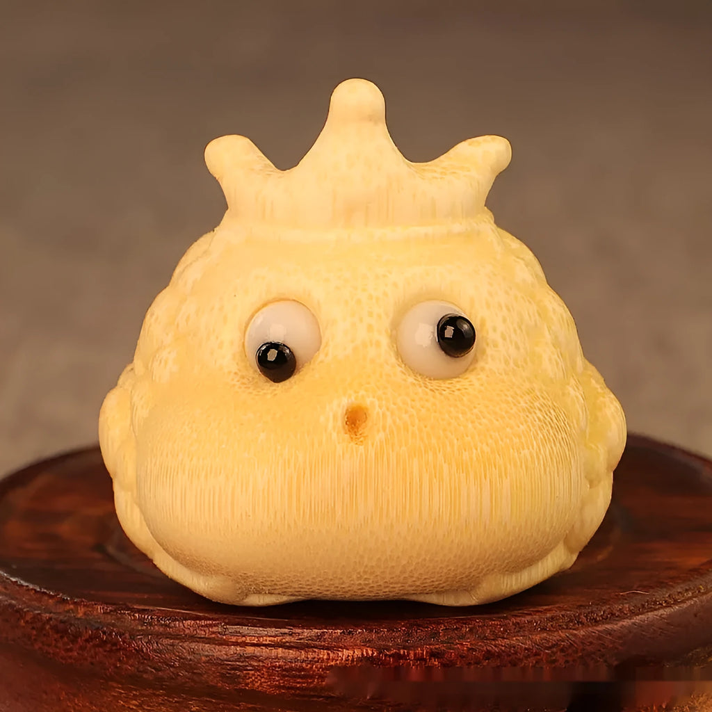 Solid bamboo carving of a Crown Princess Toad hand ornament in cute style.