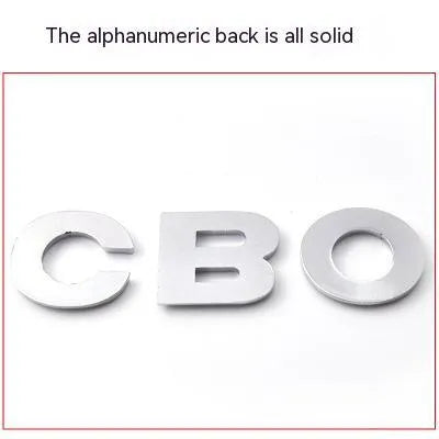 3D metal car letter stickers in zinc alloy showing raised alphabet letters for vehicle customisation