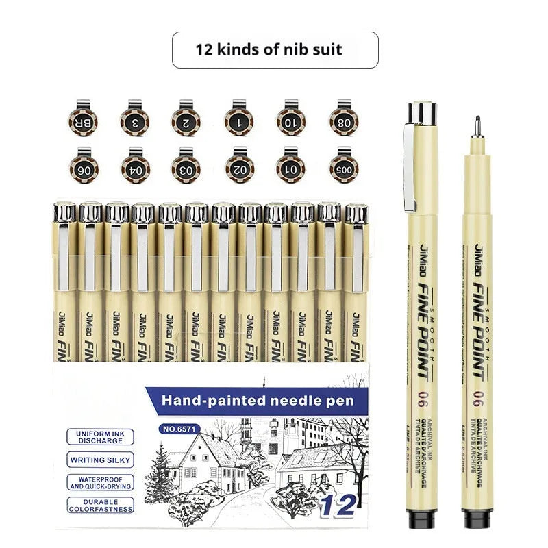 Waterproof syringe-style cartoon design drawing pen with black ink refill, 133mm plastic body