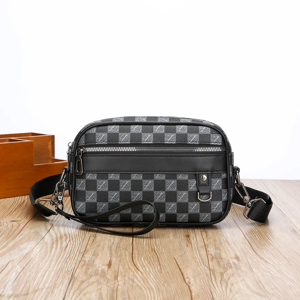 New Casual Shoulder Messenger Bag Men's Large Capacity Handheld Horizontal Geometric Pattern PU 2206 Black