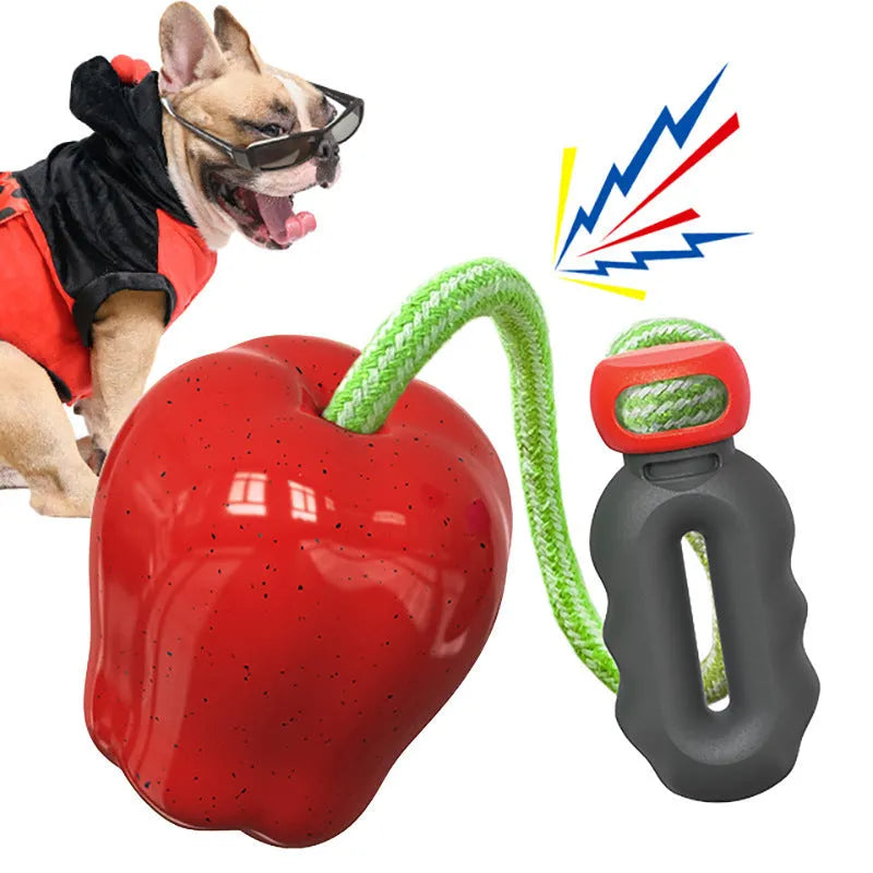 Plastic food dropping ball dog molar toy in green and red colour options