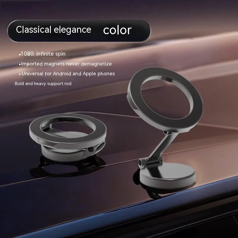 All-metal magnetic car phone mount with foldable bracket in Qian colour on vehicle dashboard