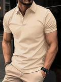 Men's slim fit short sleeve button-down casual shirt in a solid colour on a hanger