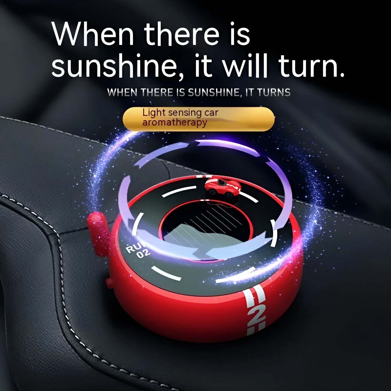 Round solar-powered car aromatherapy decoration with light model in black, red or white